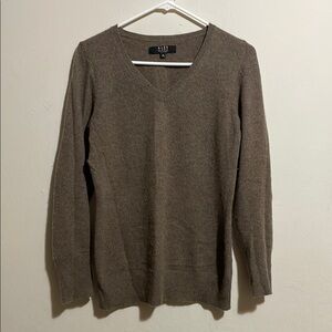 Alex Marie Cashmere V-neck Sweater in taupe brown color. Size medium.